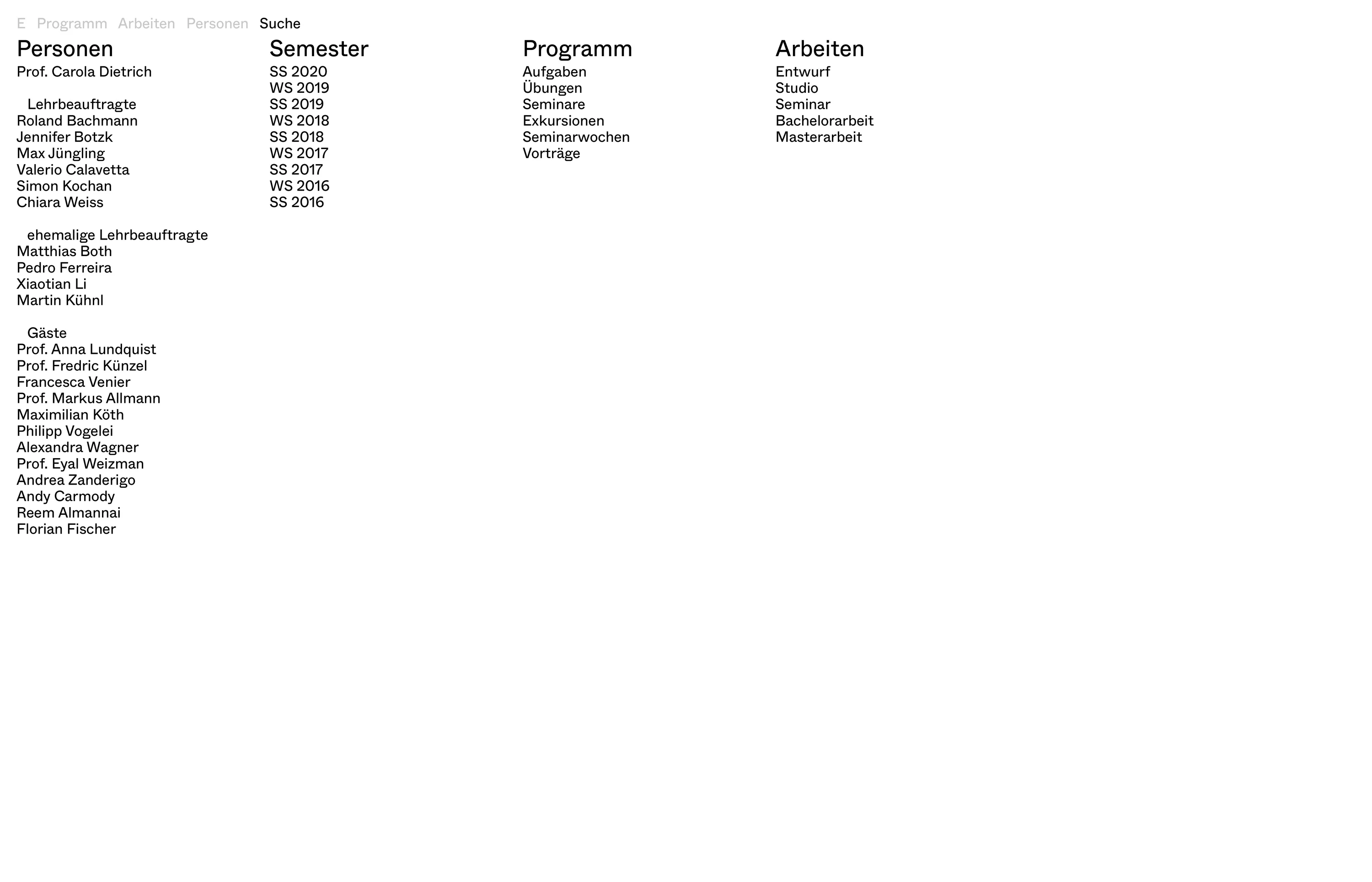 Website for Entwerfen und Gebäudelehre